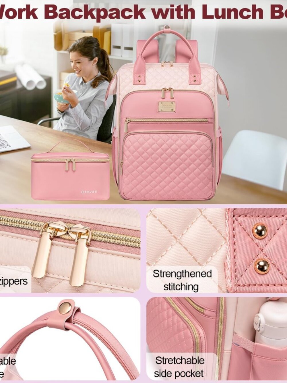 Lunch Backpack for Women, 15.6 inch Laptop Backpacks for Womens, Work Backpacks - Picture 5 of 8